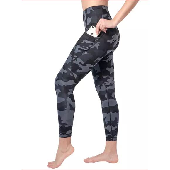 Yogalicous Camo Black Gray Pockets 7/8 Length High Rise Leggings Size Medium - Picture 4 of 9